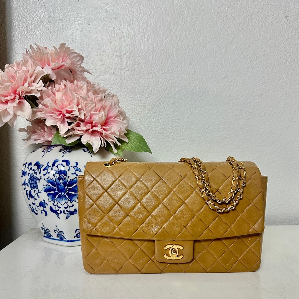 Rare vintage Chanel Tan single flap bag